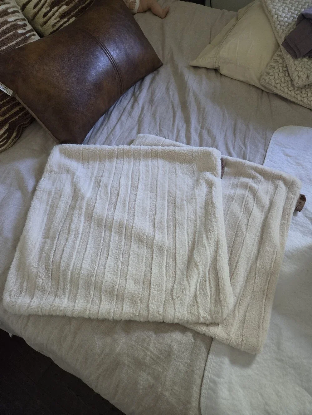 Koolaburra by UGG Faux Fur Pillow Covers - Cream/Ivory Textured Stripe - Set of